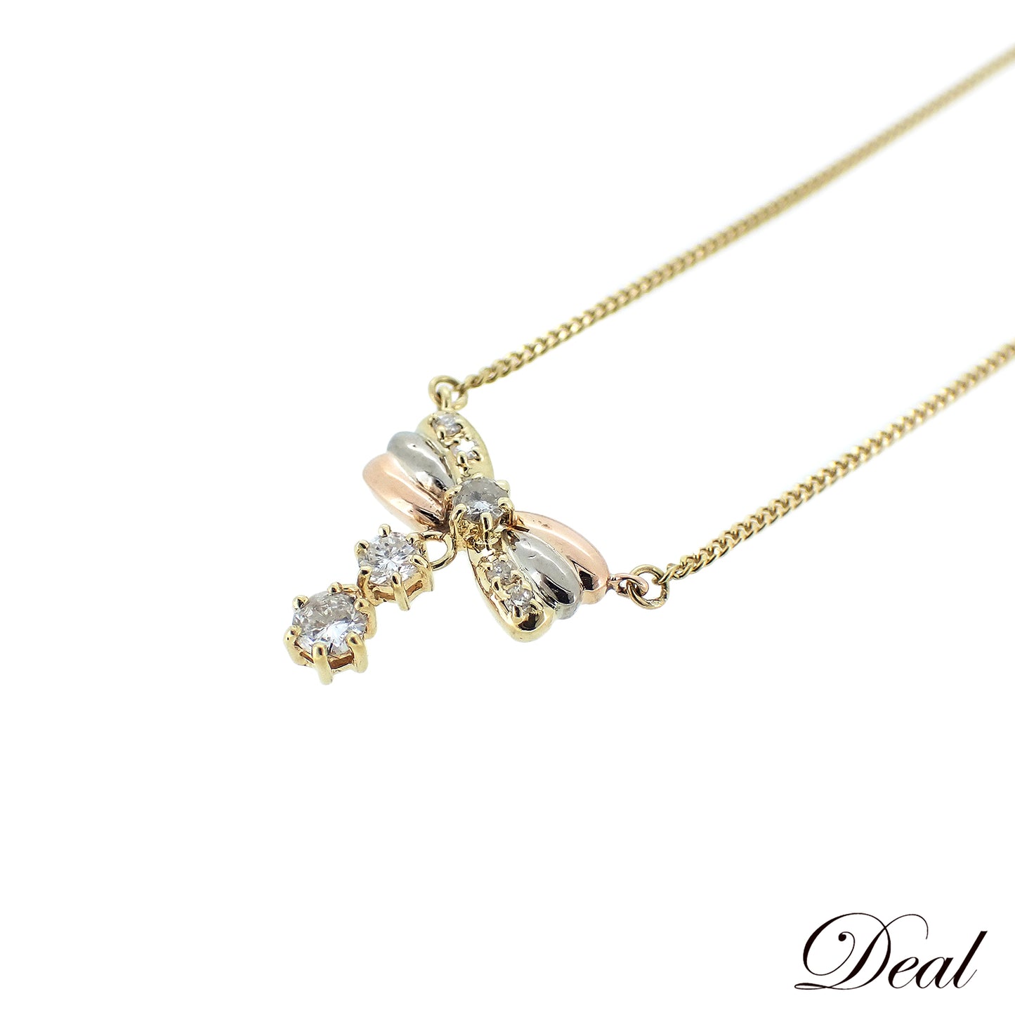 K18 リボンモチーフ ダイヤ 0.4ct 4.1g スリーカラーゴールド ゴールド レディース ネックレス