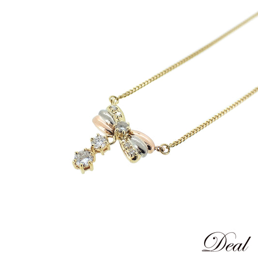 K18 リボンモチーフ ダイヤ 0.4ct 4.1g スリーカラーゴールド ゴールド レディース ネックレス