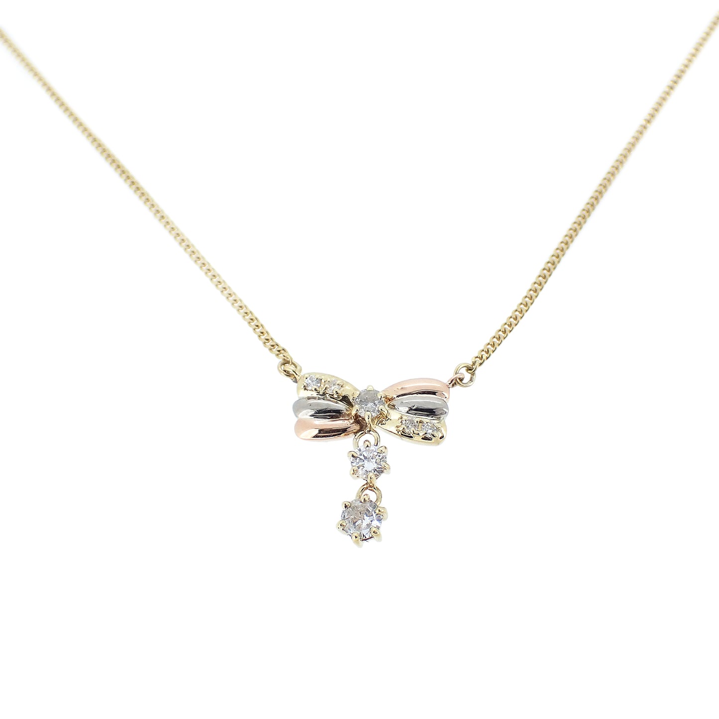 K18 リボンモチーフ ダイヤ 0.4ct 4.1g スリーカラーゴールド ゴールド レディース ネックレス