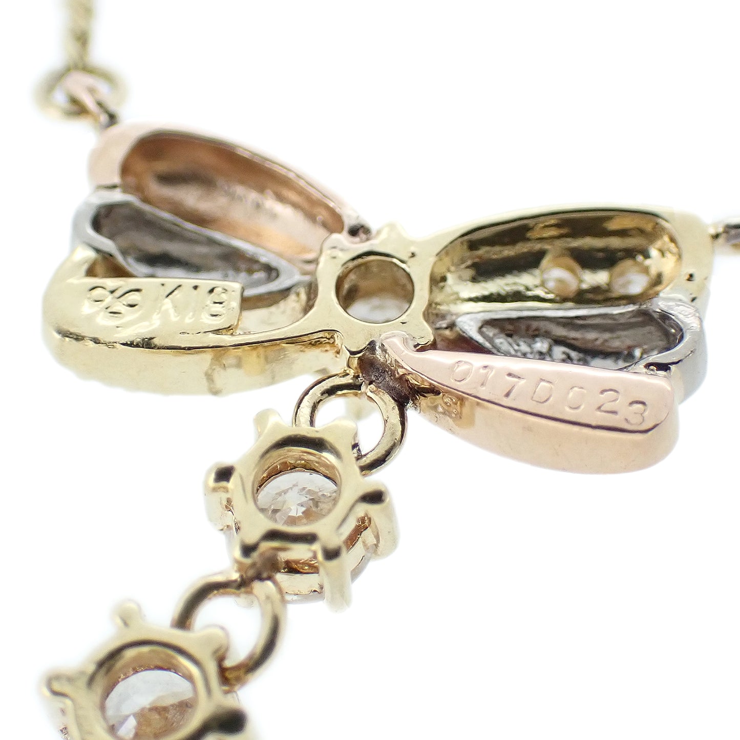 K18 リボンモチーフ ダイヤ 0.4ct 4.1g スリーカラーゴールド ゴールド レディース ネックレス