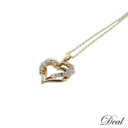 K18YG ダブル ハートモチーフ ダイヤ 0.51ct 6.5g ゴールド レディース ネックレス
