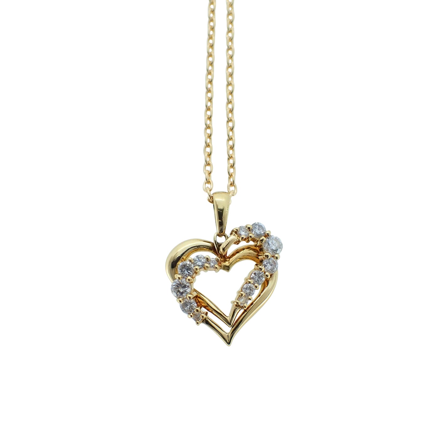 K18YG 더블 하트 모티프 다이아몬드 0.51ct 6.5g 골드 여성 목걸이