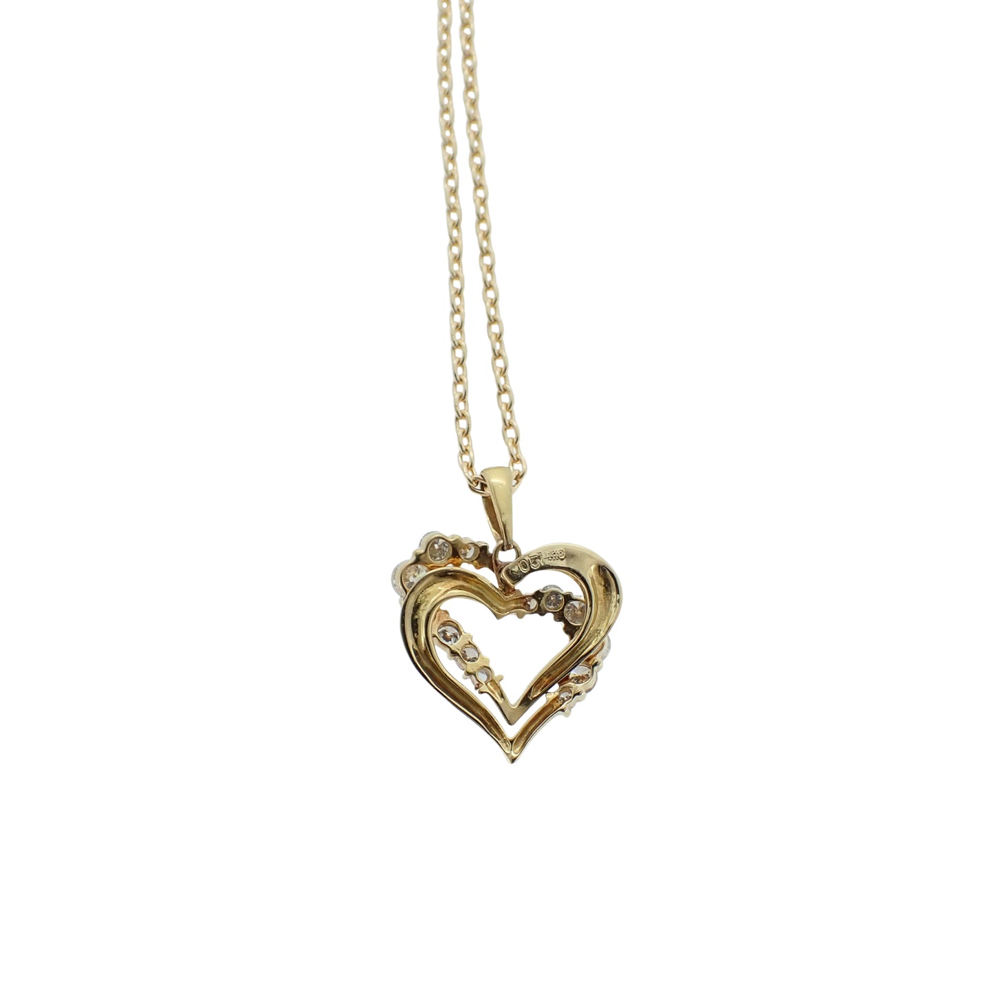 K18YG 더블 하트 모티프 다이아몬드 0.51ct 6.5g 골드 여성 목걸이