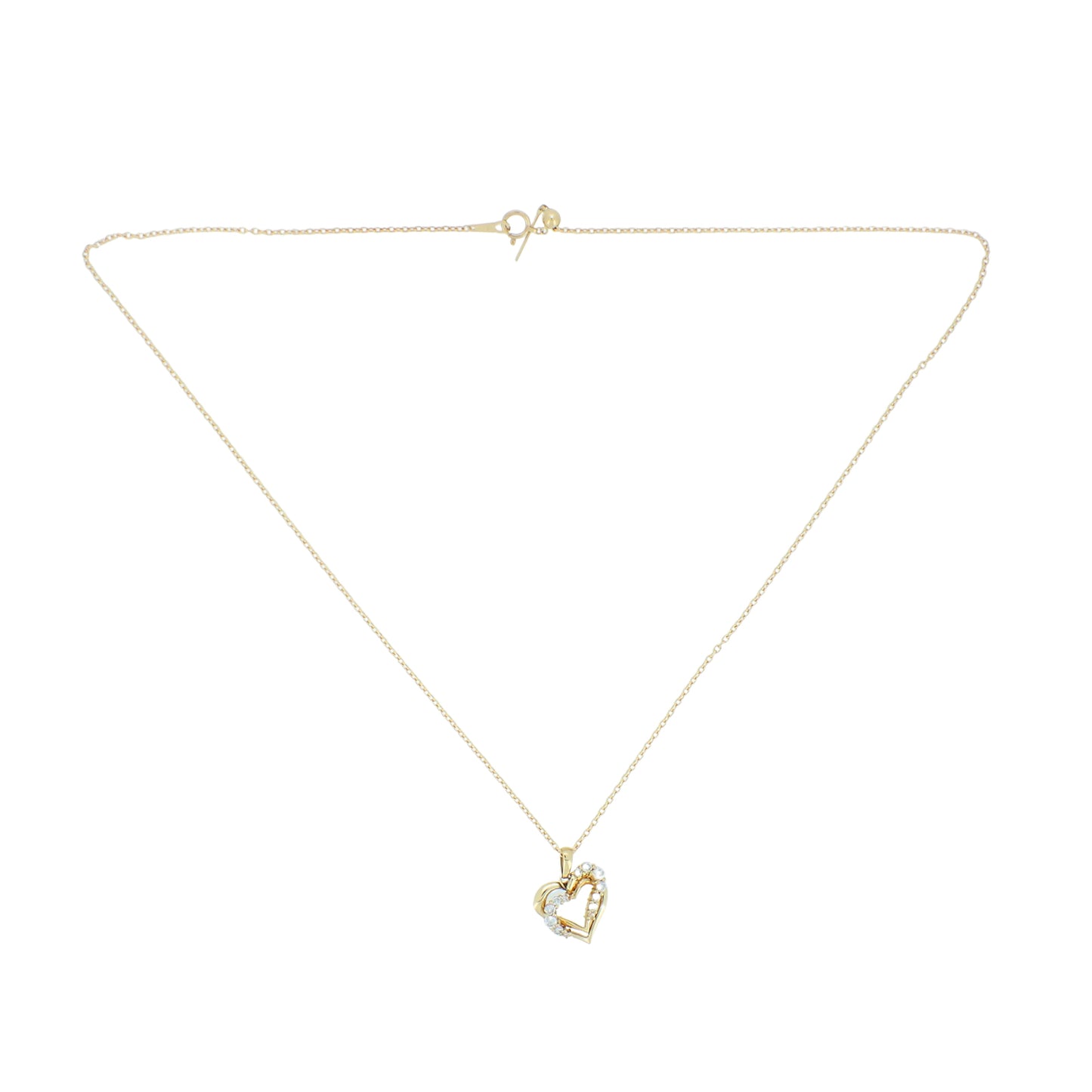 K18YG ダブル ハートモチーフ ダイヤ 0.51ct 6.5g ゴールド レディース ネックレス