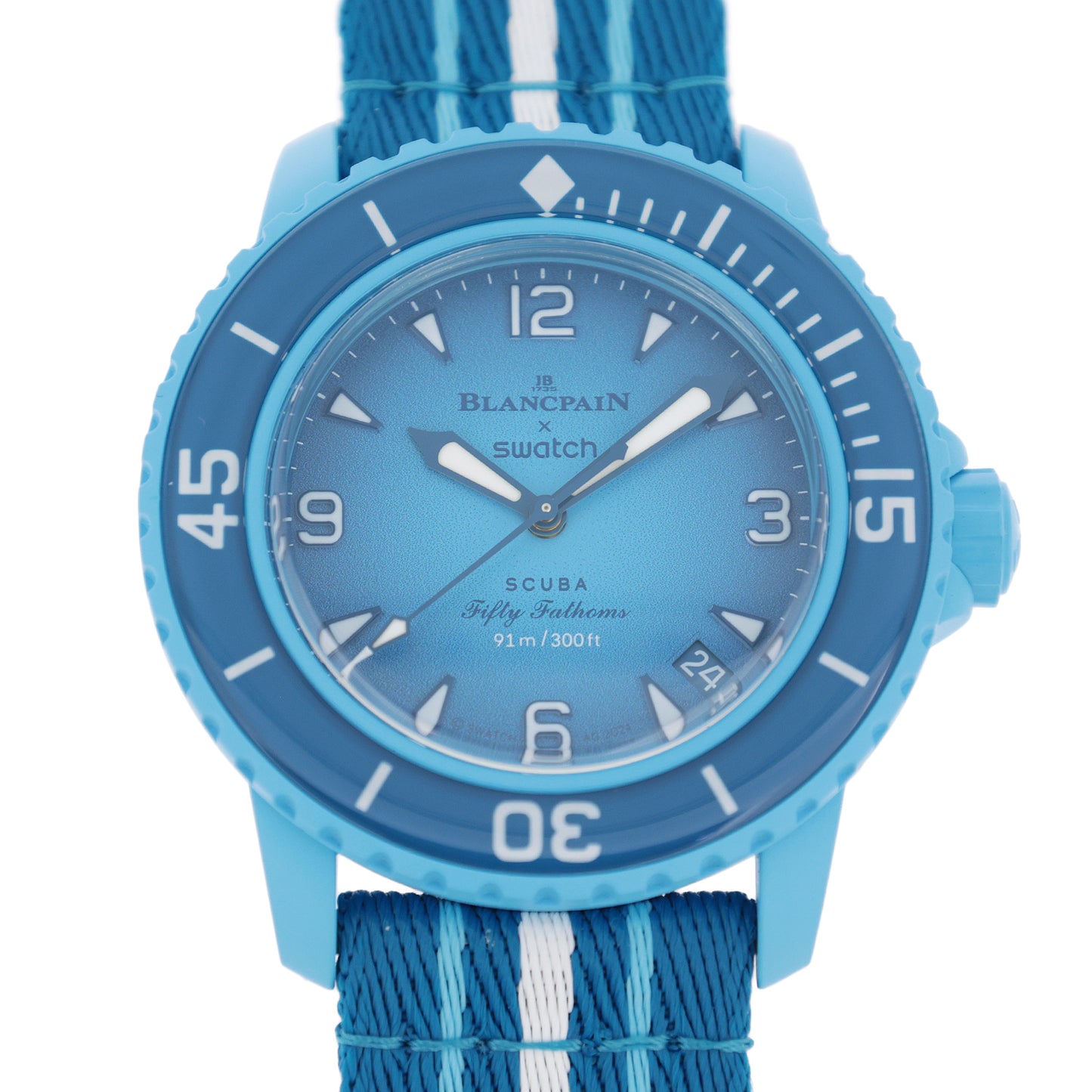 未使用 展示品 Swatch スウォッチ ブランパン スキューバ フィフティファゾムス SO35L400 ブルーラグーン メンズ 腕時計
