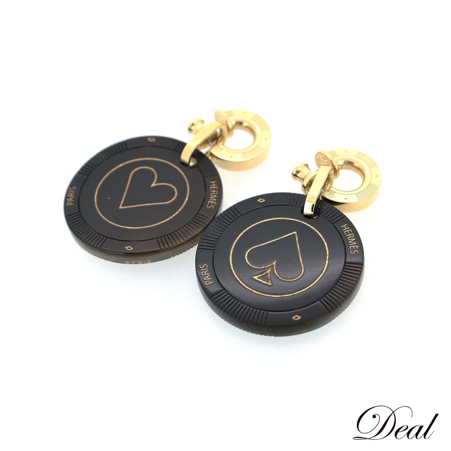 HERMES エルメス フェット ヴォ ジュ ハート スペード バッファローホーン ブラック レディース ピアス