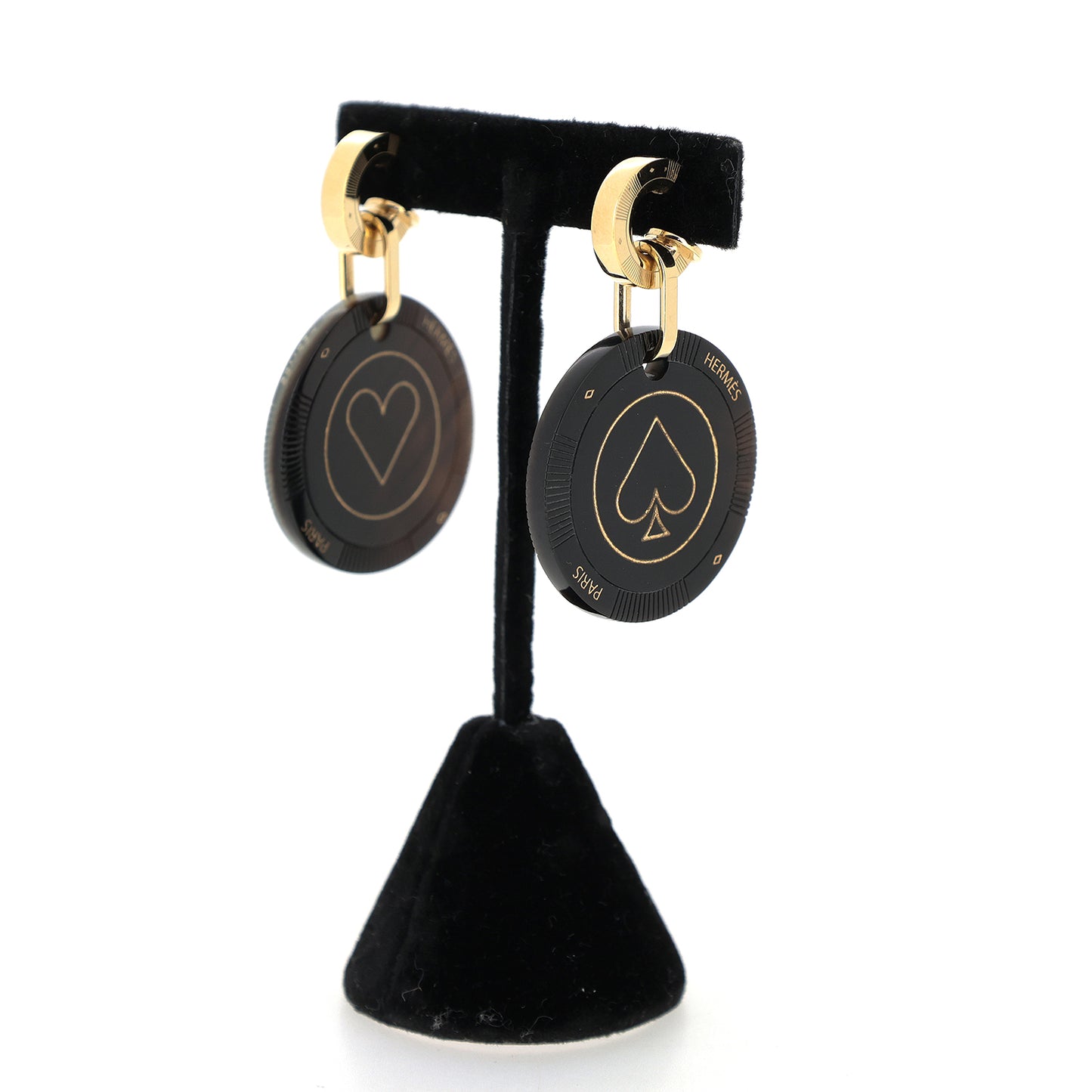 HERMES エルメス フェット ヴォ ジュ ハート スペード バッファローホーン ブラック レディース ピアス