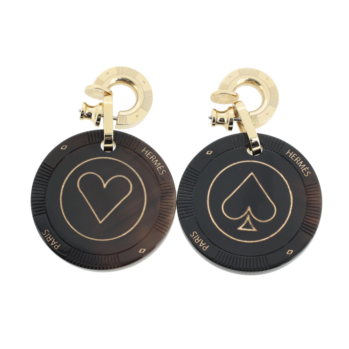 HERMES エルメス フェット ヴォ ジュ ハート スペード バッファローホーン ブラック レディース ピアス