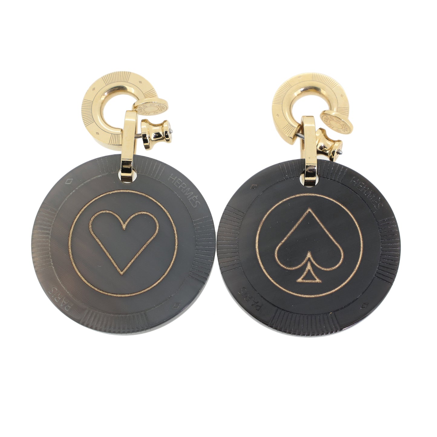 HERMES エルメス フェット ヴォ ジュ ハート スペード バッファローホーン ブラック レディース ピアス