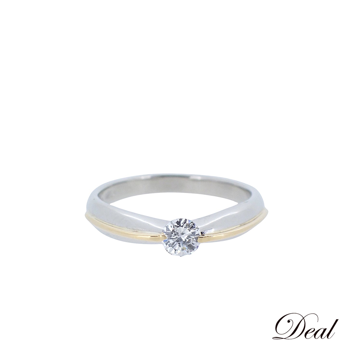 Pt900 K18YG 1粒ダイヤ 0.312ct 5.8g 15号 シルバー レディース リング 指輪