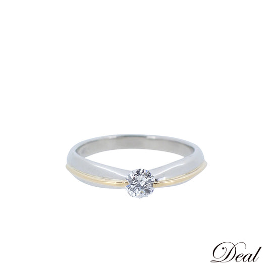 Pt900 K18YG 1粒ダイヤ 0.312ct 5.8g 15号 シルバー レディース リング 指輪