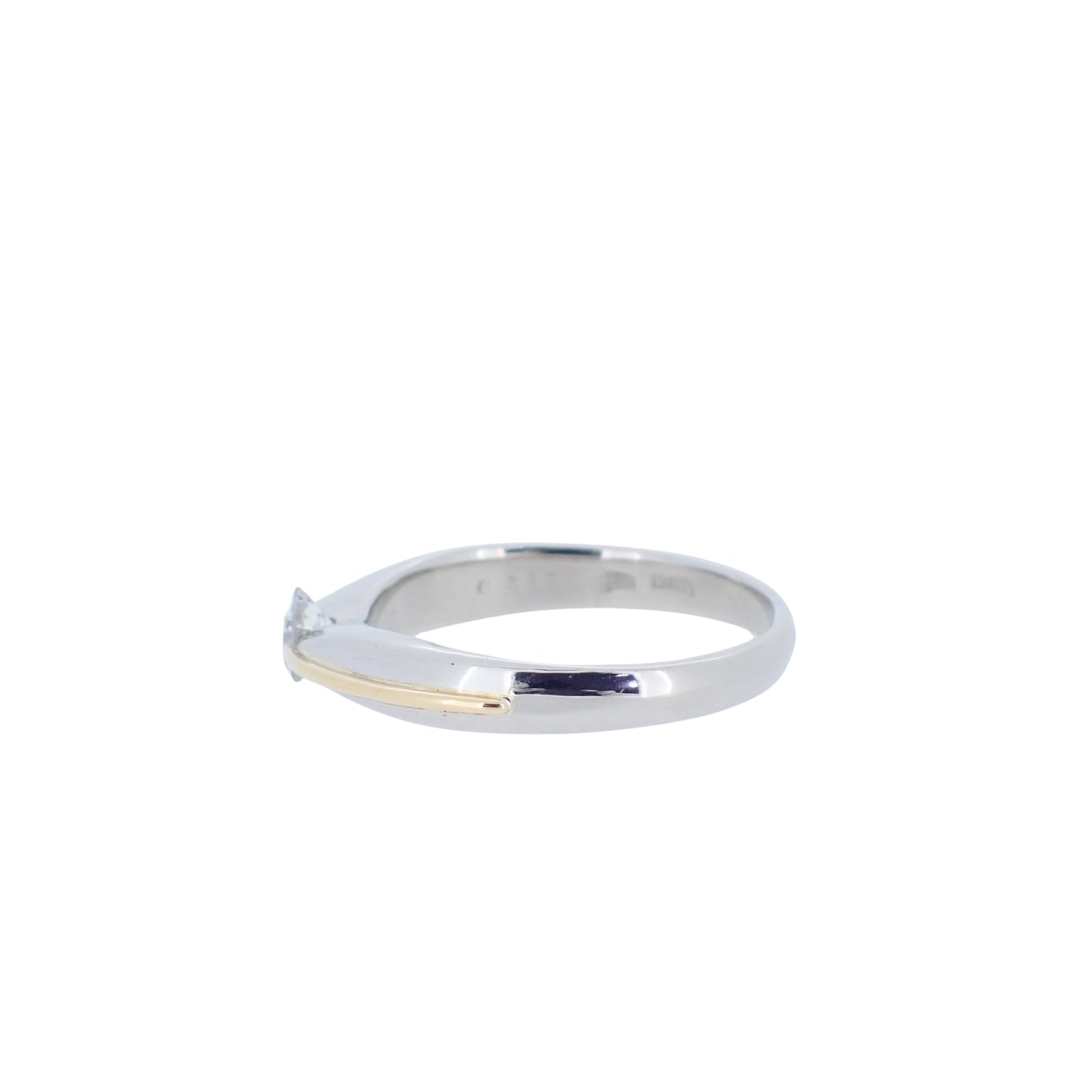 Pt900 K18YG 1粒ダイヤ 0.312ct 5.8g 15号 シルバー レディース リング 指輪