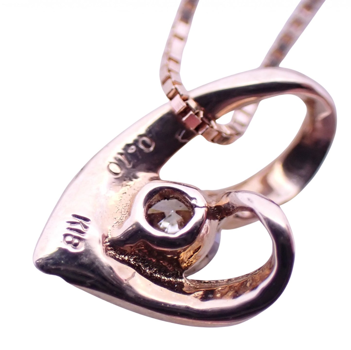 K18PG ハート モチーフ ダイヤ 0.1ct 1.3g ゴールド レディース ネックレス