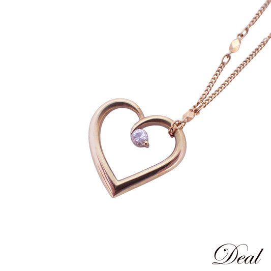 K18YG オープンハート モチーフ ダイヤ 0.1ct 4.8g ゴールド レディース ネックレス