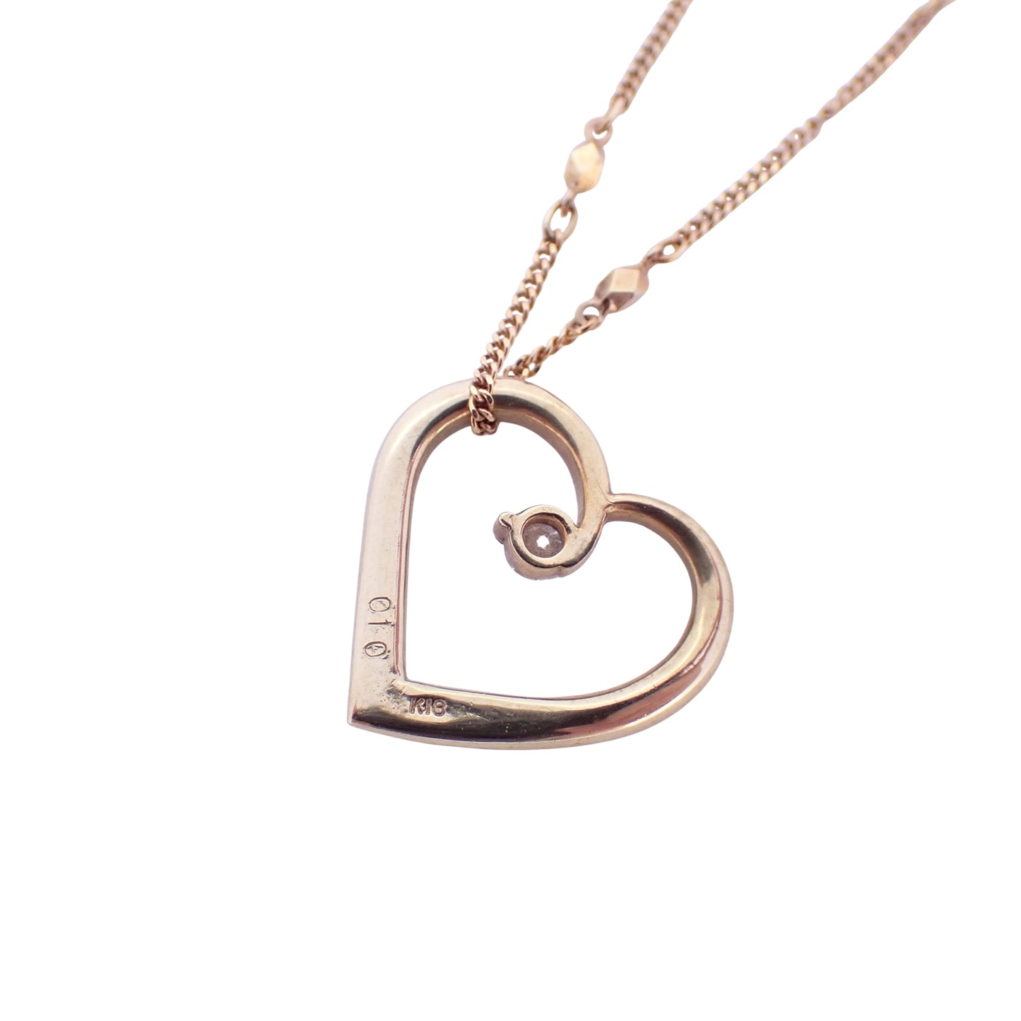 K18YG オープンハート モチーフ ダイヤ 0.1ct 4.8g ゴールド レディース ネックレス