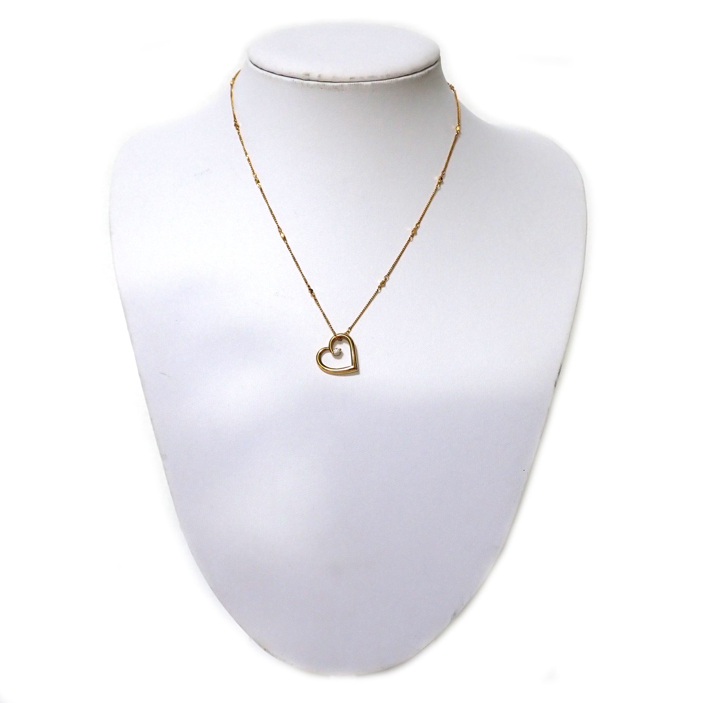 K18YG オープンハート モチーフ ダイヤ 0.1ct 4.8g ゴールド レディース ネックレス