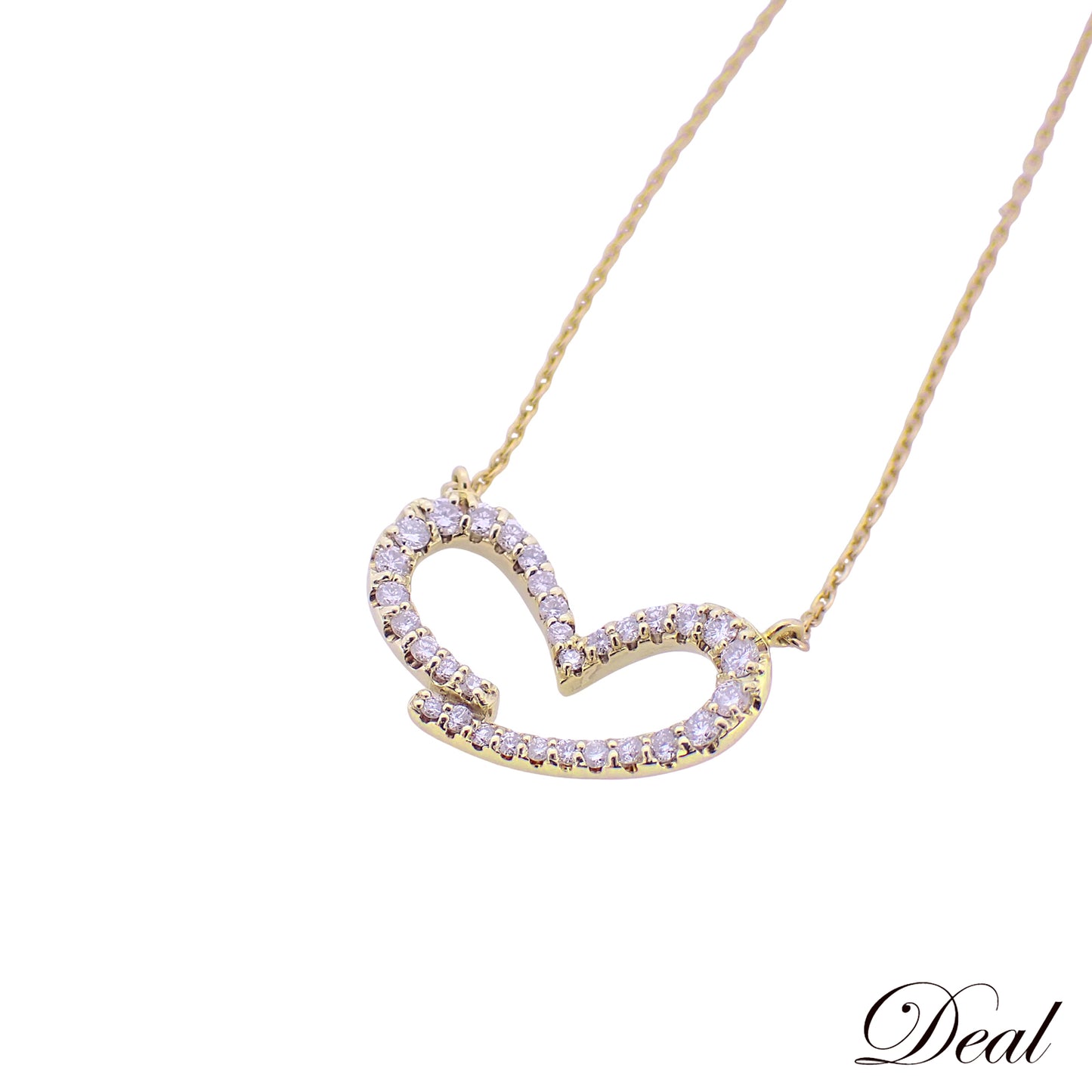 K18YG オープンハート モチーフ ダイヤ 0.34ct 3.8g ゴールド レディース ネックレス