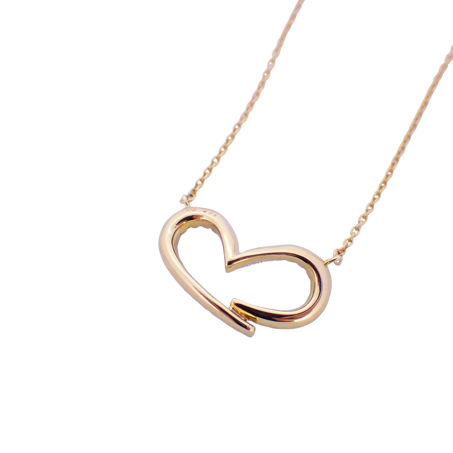 K18YG オープンハート モチーフ ダイヤ 0.34ct 3.8g ゴールド レディース ネックレス
