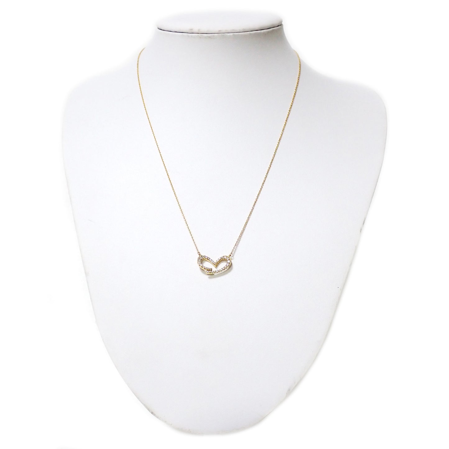 K18YG オープンハート モチーフ ダイヤ 0.34ct 3.8g ゴールド レディース ネックレス