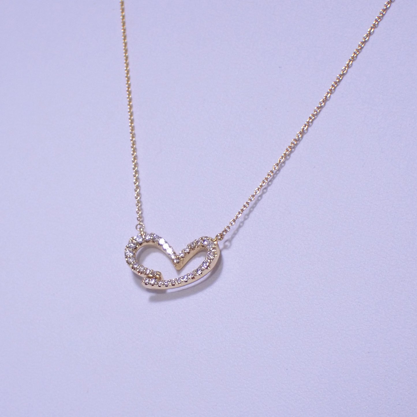 K18YG オープンハート モチーフ ダイヤ 0.34ct 3.8g ゴールド レディース ネックレス