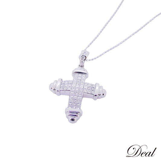 K18WG クロス モチーフ ダイヤ 1.0ct 6.6g シルバー レディース ネックレス