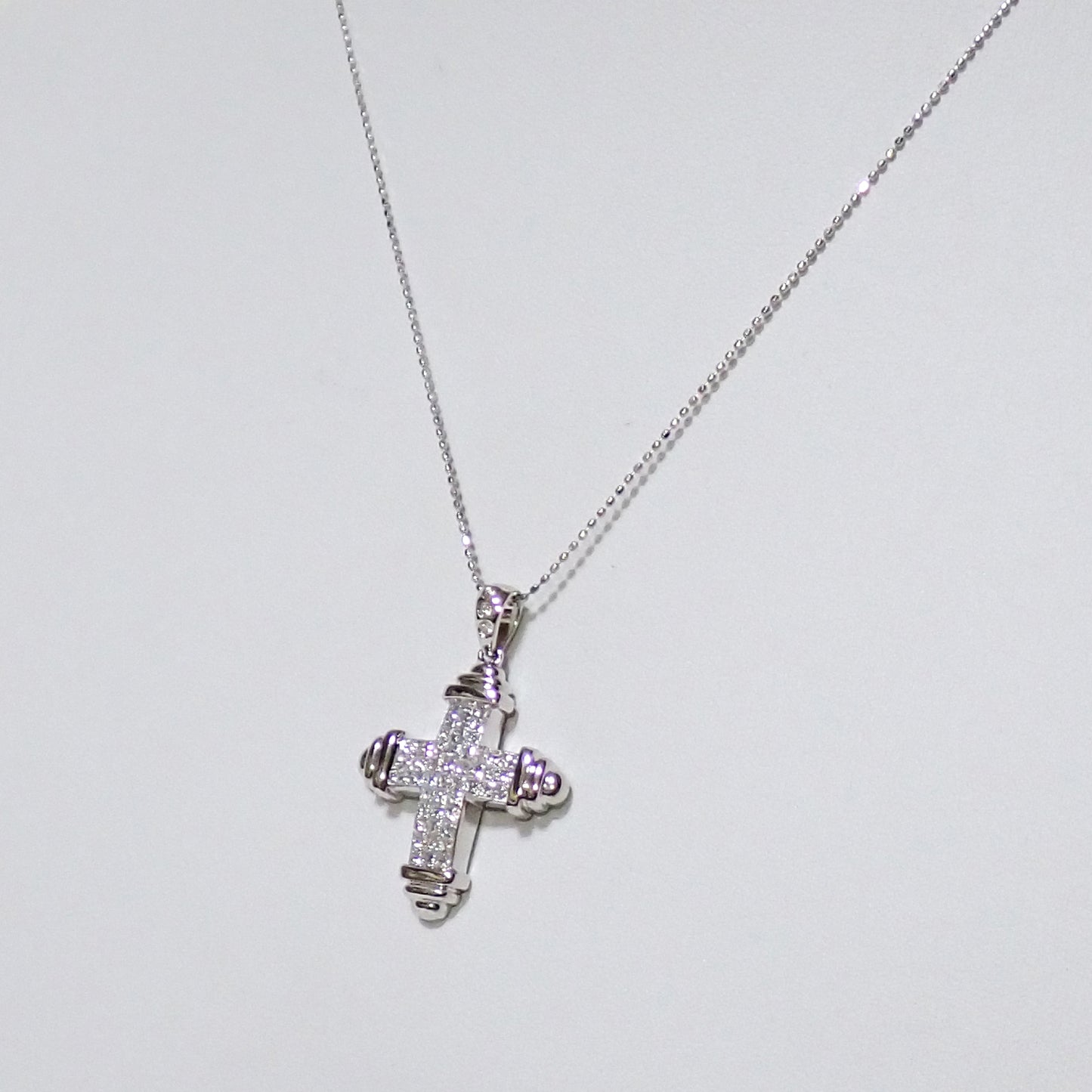 K18WG クロス モチーフ ダイヤ 1.0ct 6.6g シルバー レディース ネックレス