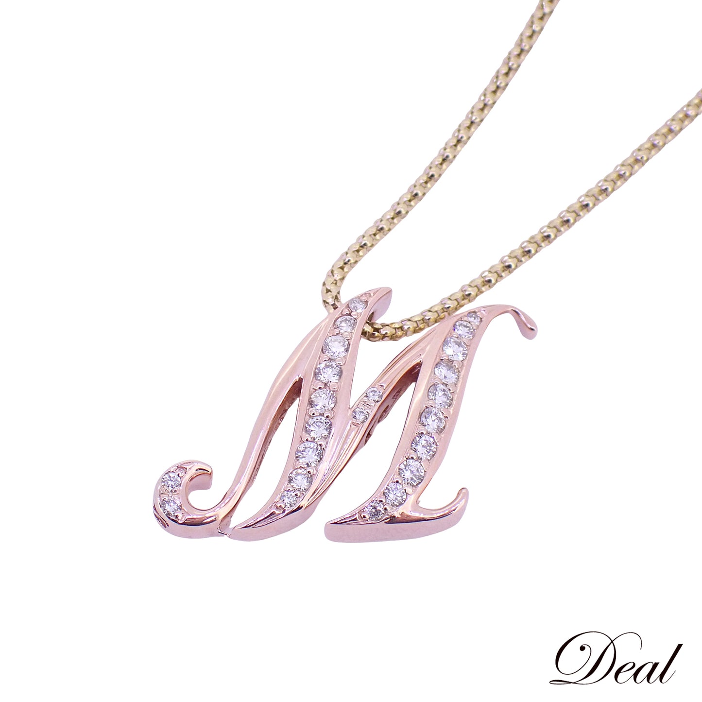 イニシャル M ダイヤ 0.4ct 8.9g モチーフK18PG チェーンK18YG ゴールド レディース ネックレス