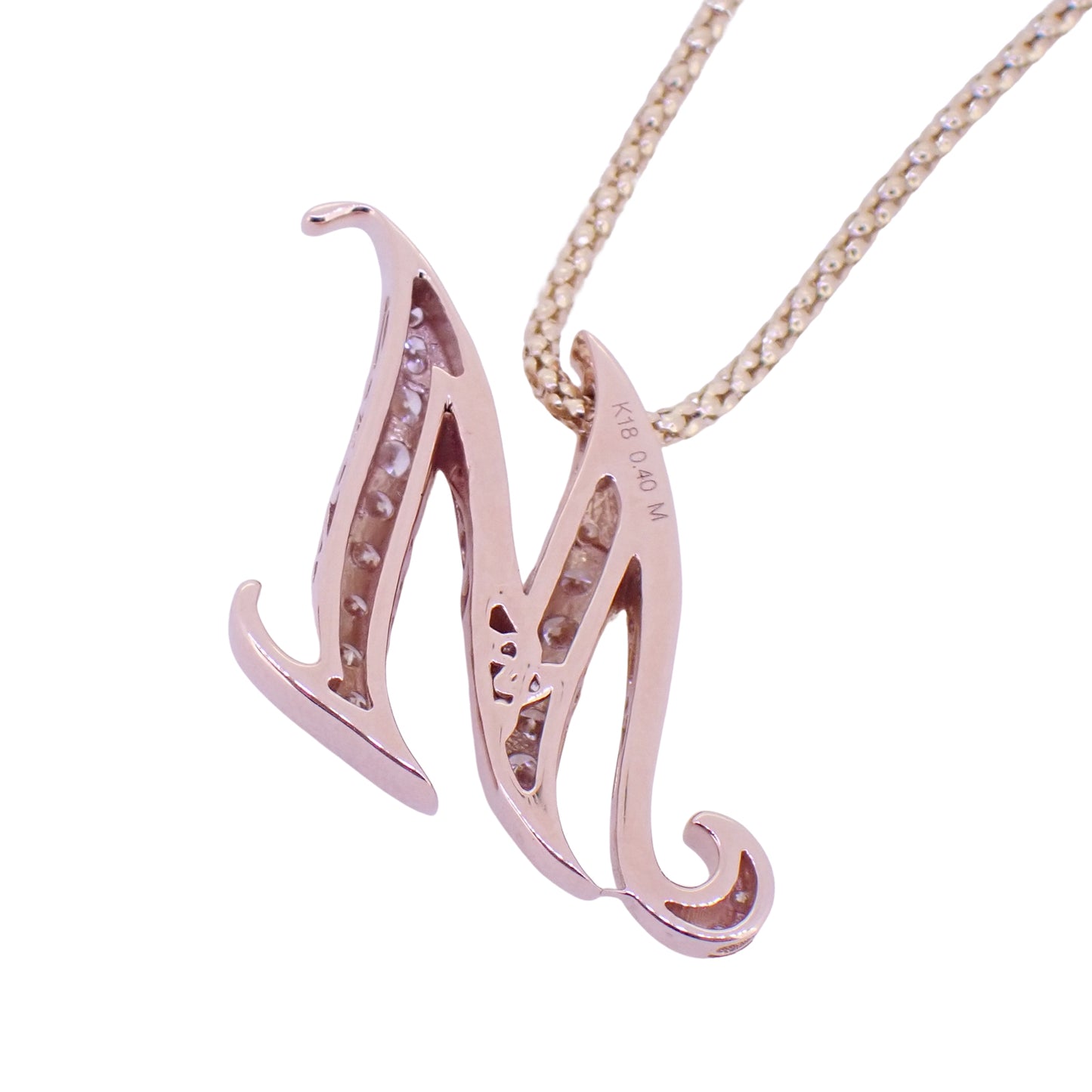 イニシャル M ダイヤ 0.4ct 8.9g モチーフK18PG チェーンK18YG ゴールド レディース ネックレス