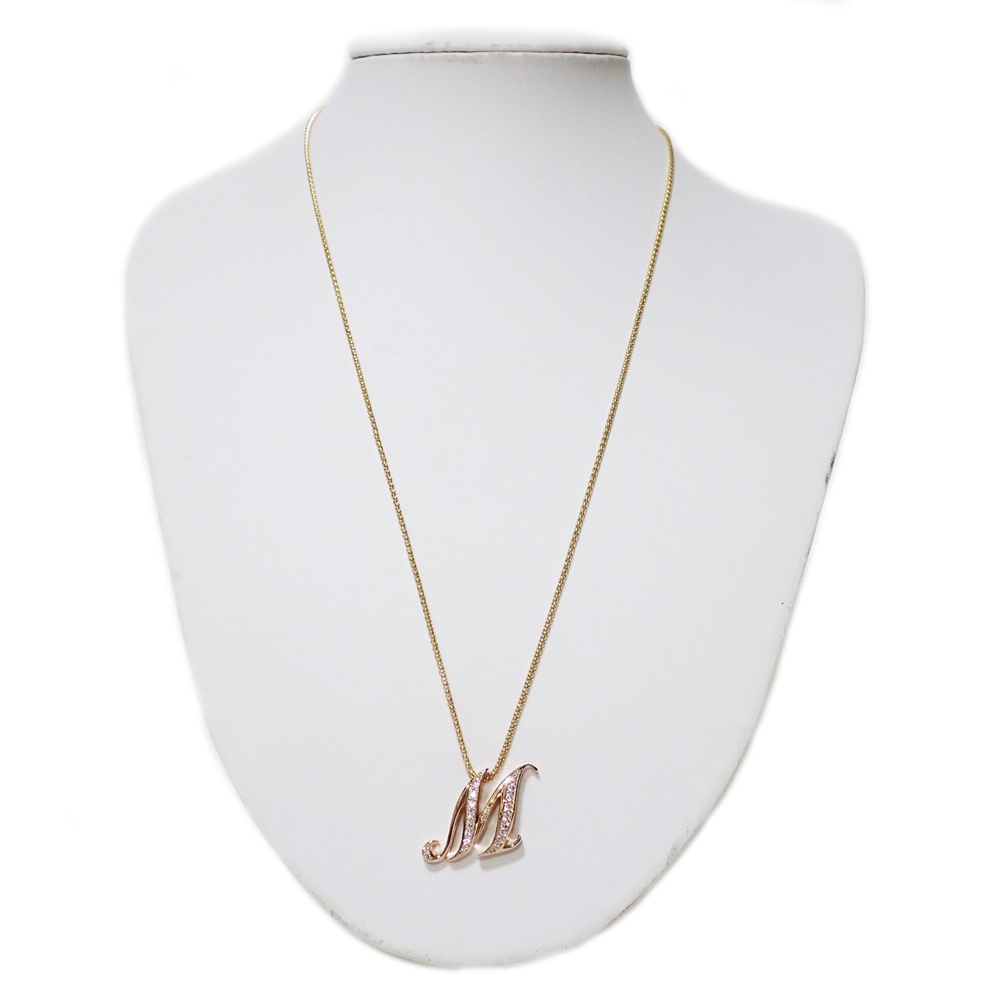 イニシャル M ダイヤ 0.4ct 8.9g モチーフK18PG チェーンK18YG ゴールド レディース ネックレス