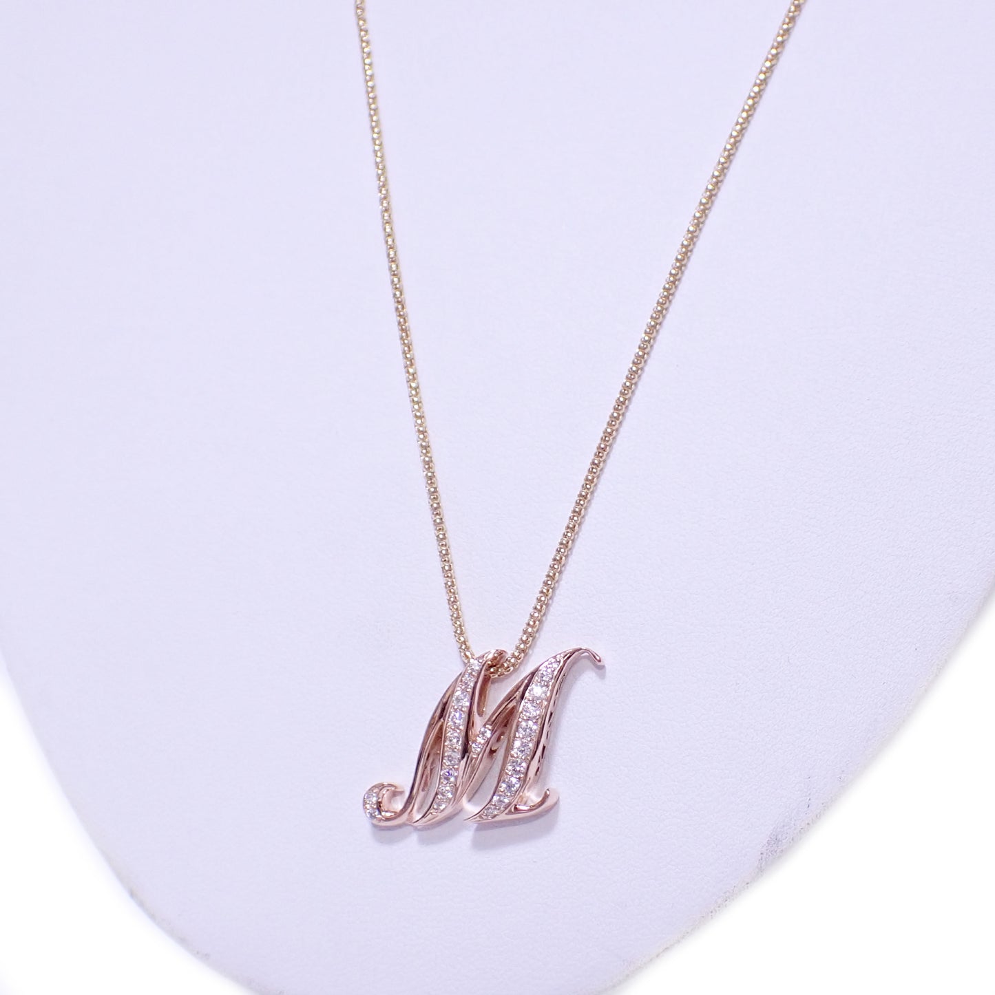 イニシャル M ダイヤ 0.4ct 8.9g モチーフK18PG チェーンK18YG ゴールド レディース ネックレス