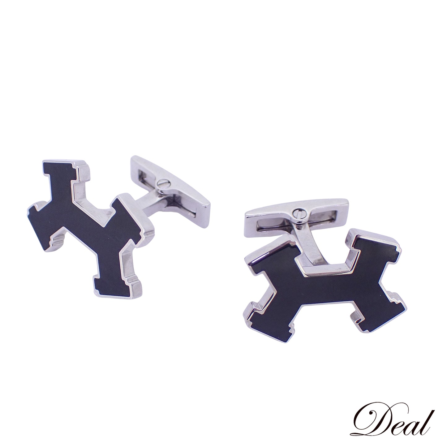 HERMES エルメス ストリートH ブラック シルバー カフリンクス ブラック メンズ カフス