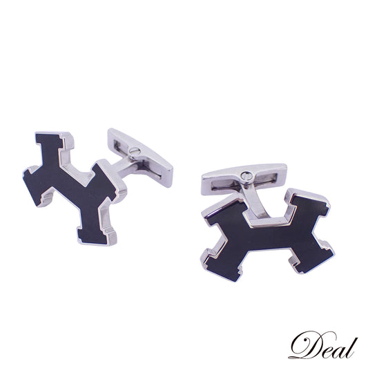 HERMES エルメス ストリートH ブラック シルバー カフリンクス ブラック メンズ カフス