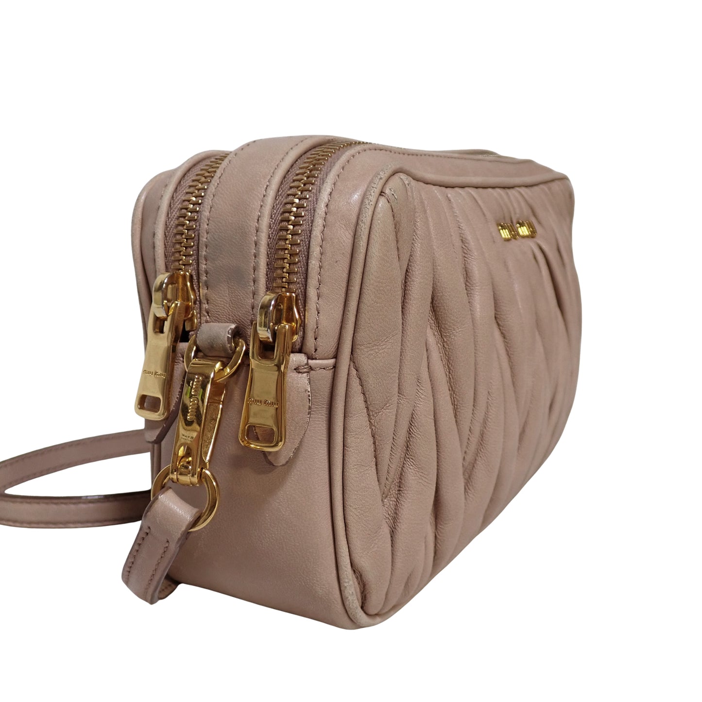 miumiu ミュウミュウ マテラッセ Wファスナー ピンクベージュ ベージュ レディース ショルダーバッグ