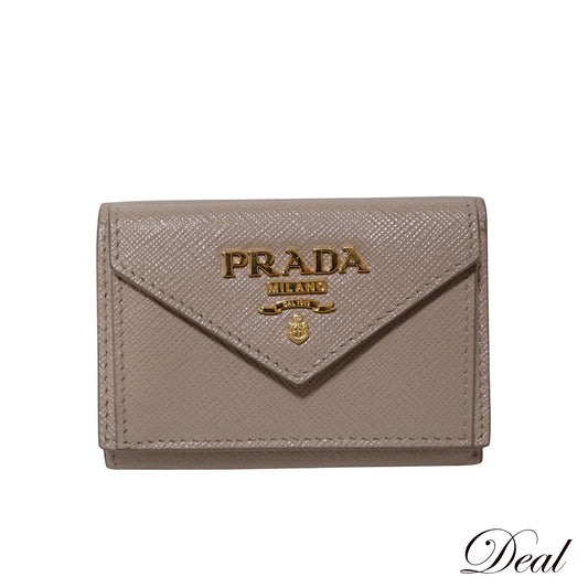 PRADA プラダ サフィアーノ ミニウォレット メタルロゴ 1MH021 ベージュ レディース 三つ折り財布