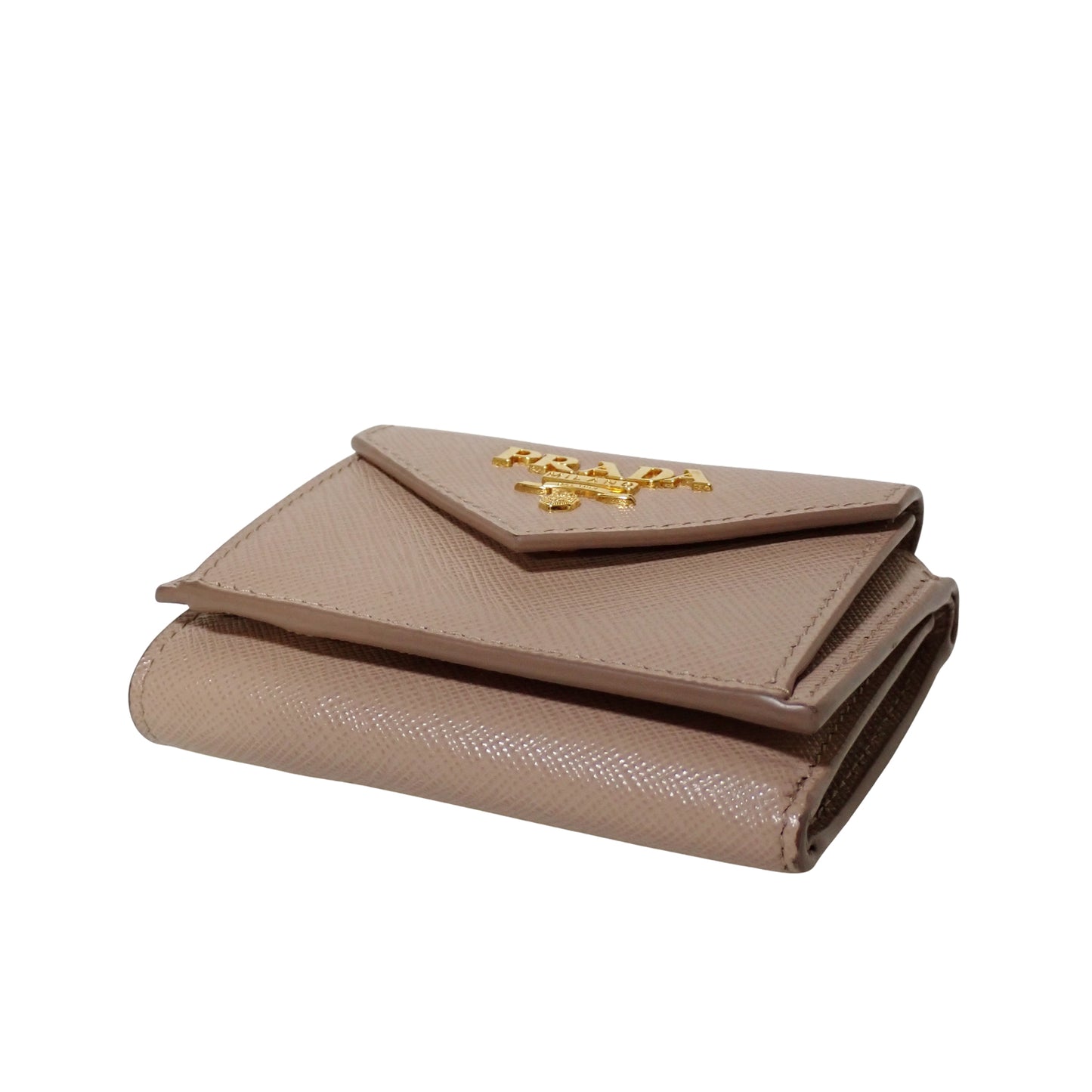 PRADA プラダ サフィアーノ ミニウォレット メタルロゴ 1MH021 ベージュ レディース 三つ折り財布