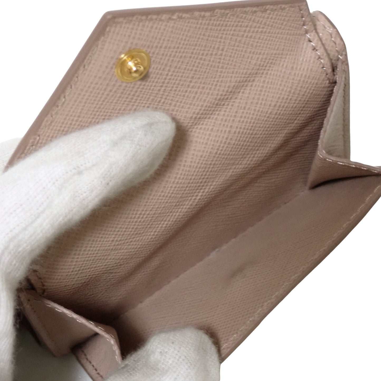 PRADA プラダ サフィアーノ ミニウォレット メタルロゴ 1MH021 ベージュ レディース 三つ折り財布