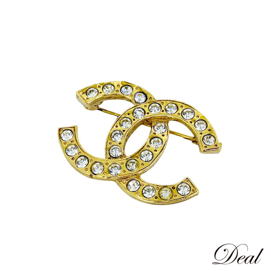 CHANEL シャネル ココマーク ラインストーン ヴィンテージ ゴールド レディース ブローチ