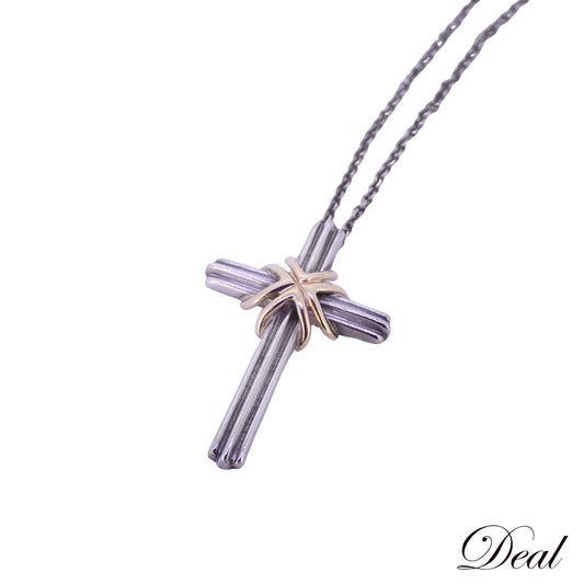 TIFFANY&Co. ティファニー シグネチャー クロス Sv925 K18YG ヴィンテージ シルバー レディース ネックレス