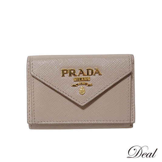 PRADA プラダ サフィアーノ ミニウォレット メタルロゴ 1MH021 ベージュ レディース 三つ折り財布