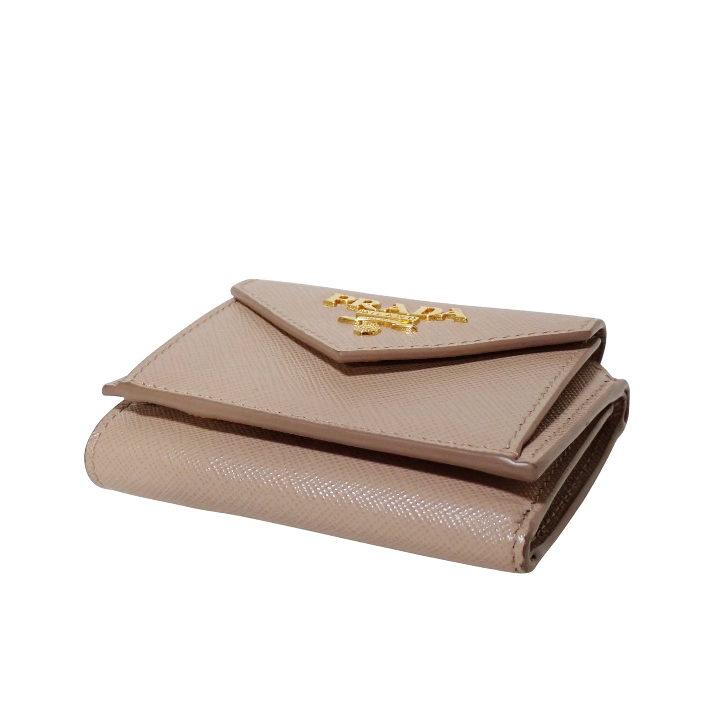 PRADA プラダ サフィアーノ ミニウォレット メタルロゴ 1MH021 ベージュ レディース 三つ折り財布