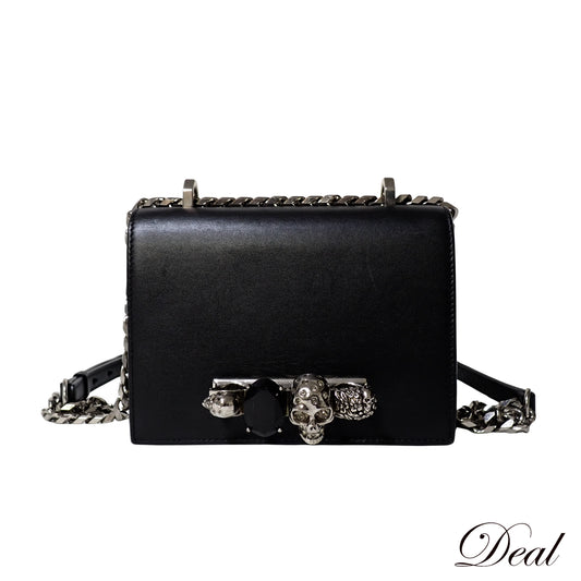 Alexander McQueen アレキサンダーマックイーン ジュエルド サッチェル スカル メリケンサック ブラック レディース ショルダーバッグ