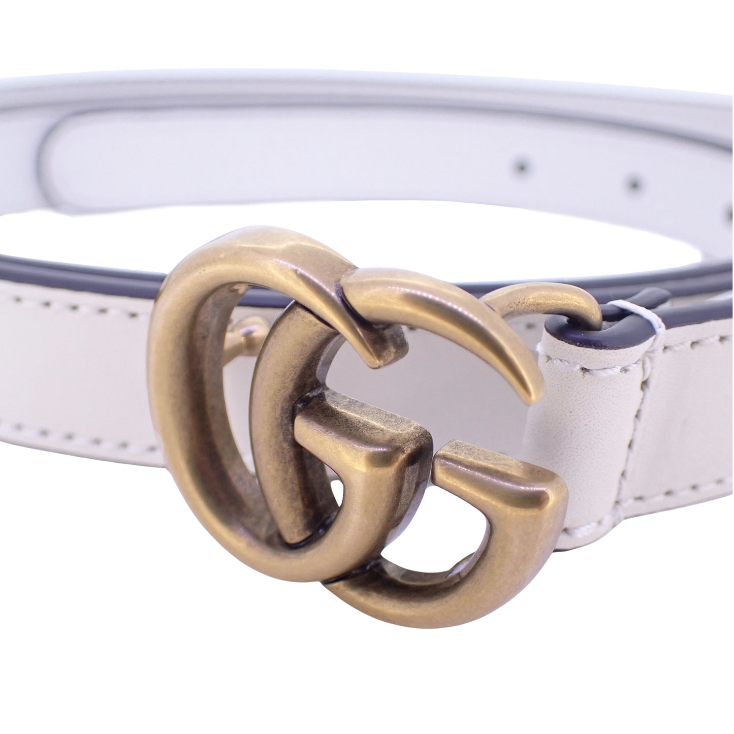 美品 GUCCI グッチ ダブルG スリムベルト GGマーモント 409417 110/44 ホワイト メンズ ベルト