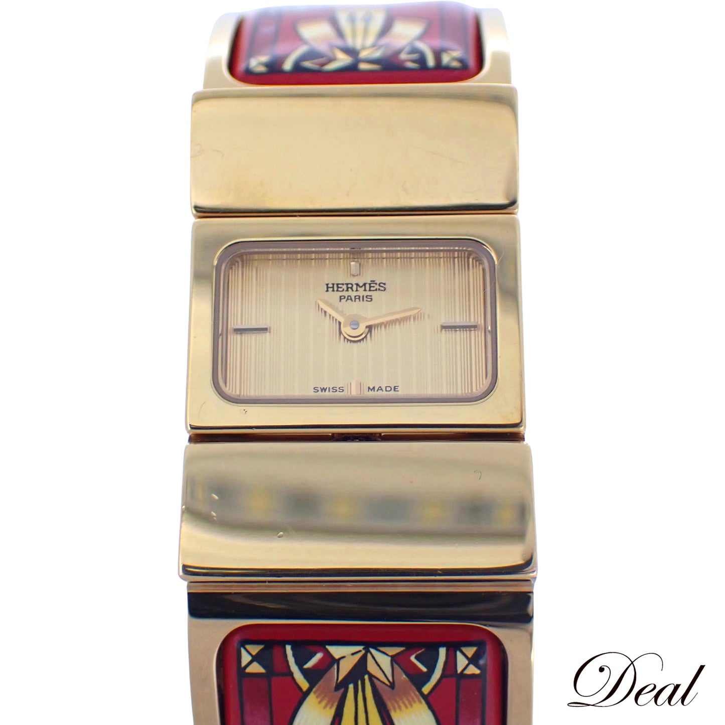 HERMES エルメス ロケ バングル ウォッチ LO1.201 七宝焼き レッド レディース 腕時計