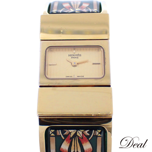 HERMES エルメス ロケ バングル ウォッチ LO1.201 七宝焼き グリーン レディース 腕時計