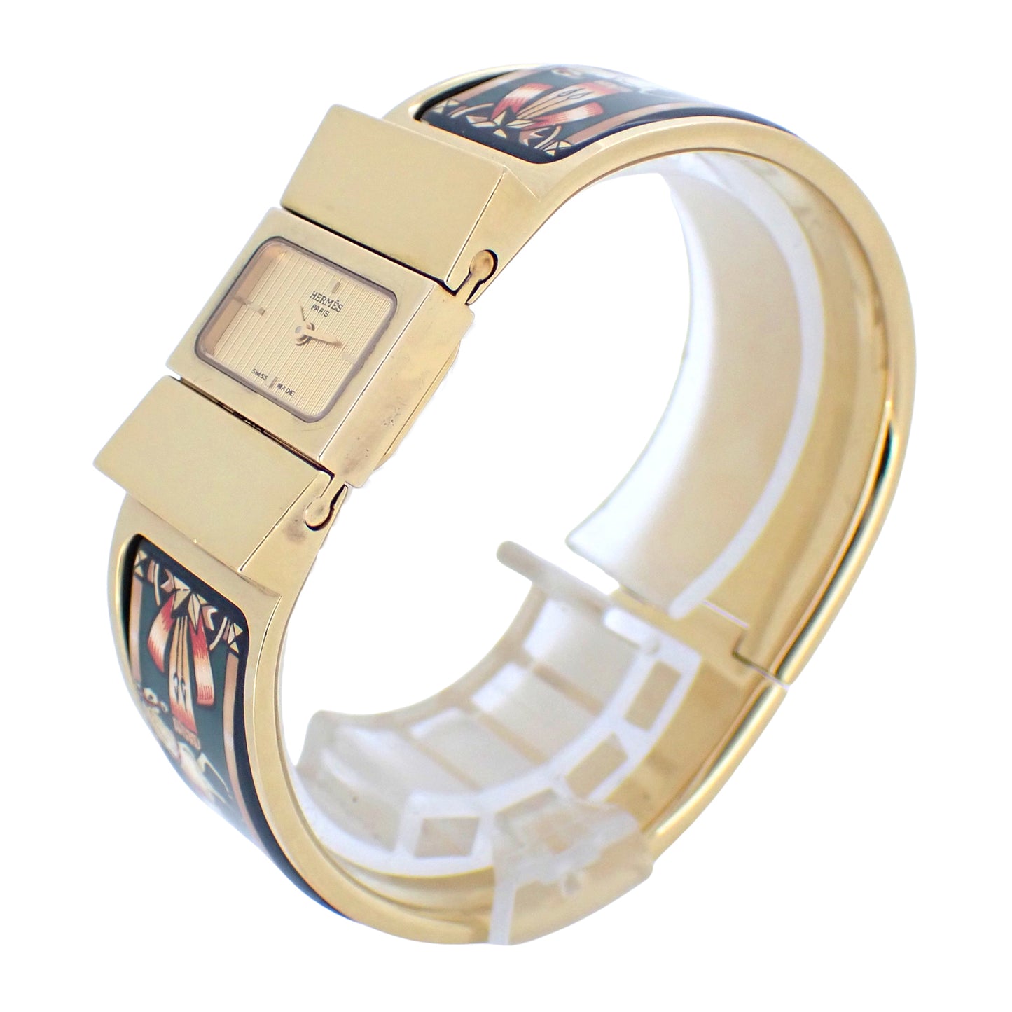 HERMES エルメス ロケ バングル ウォッチ LO1.201 七宝焼き グリーン レディース 腕時計