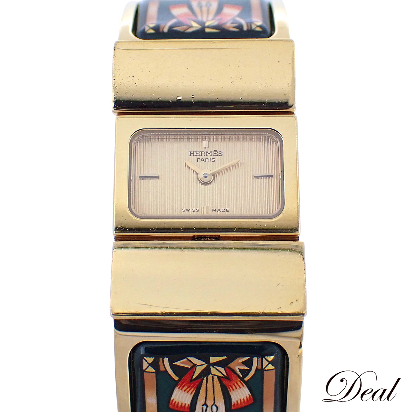 HERMES エルメス ロケ バングル ウォッチ LO1.201 七宝焼き グリーン レディース 腕時計