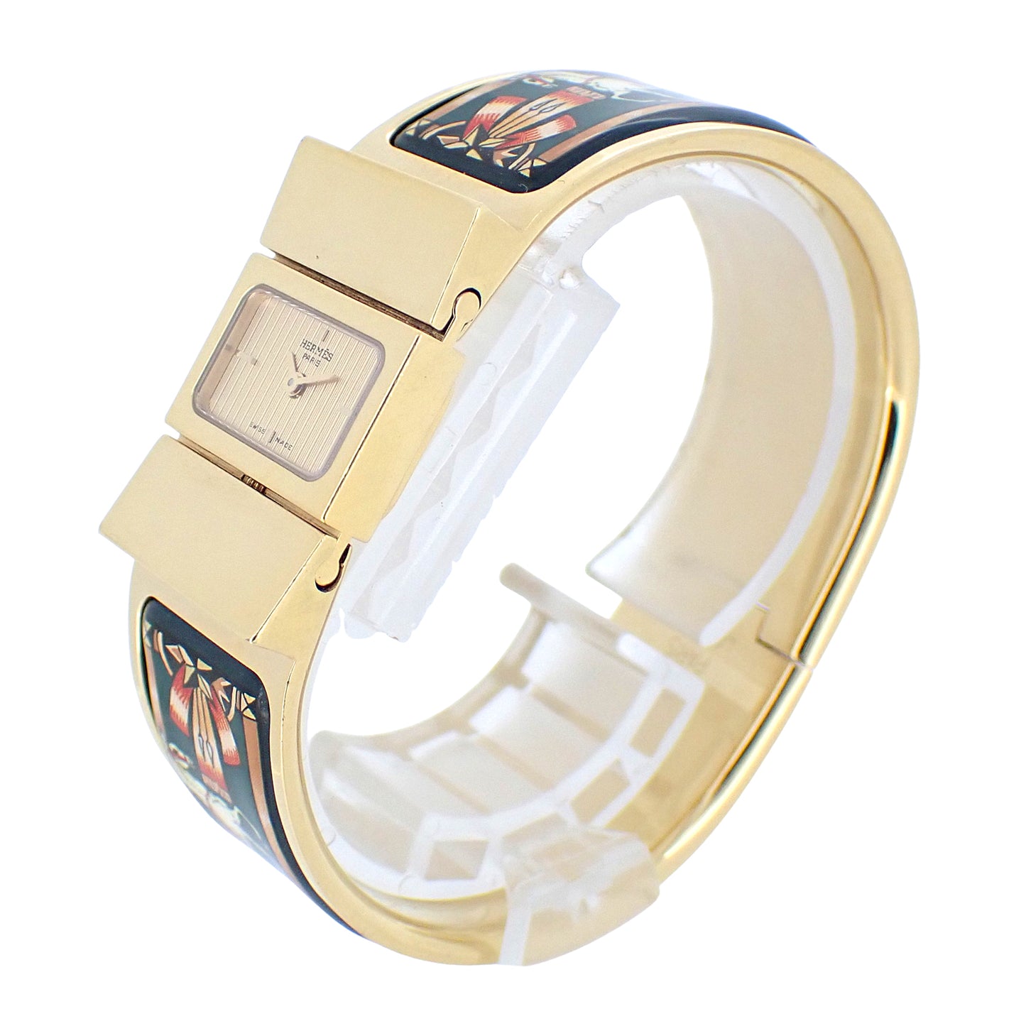 HERMES エルメス ロケ バングル ウォッチ LO1.201 七宝焼き グリーン レディース 腕時計