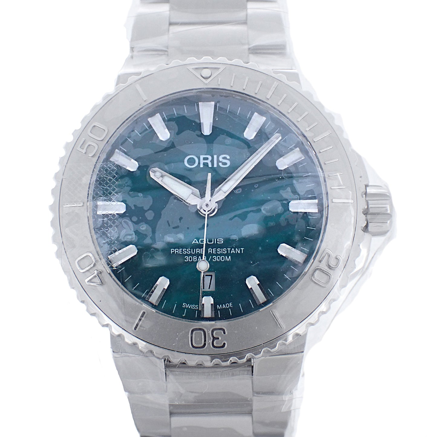 未使用 保管品 ORIS オリス アクイス デイト × ブレスネット 01 733 7730 4137 マーブルグリーン メンズ 腕時計