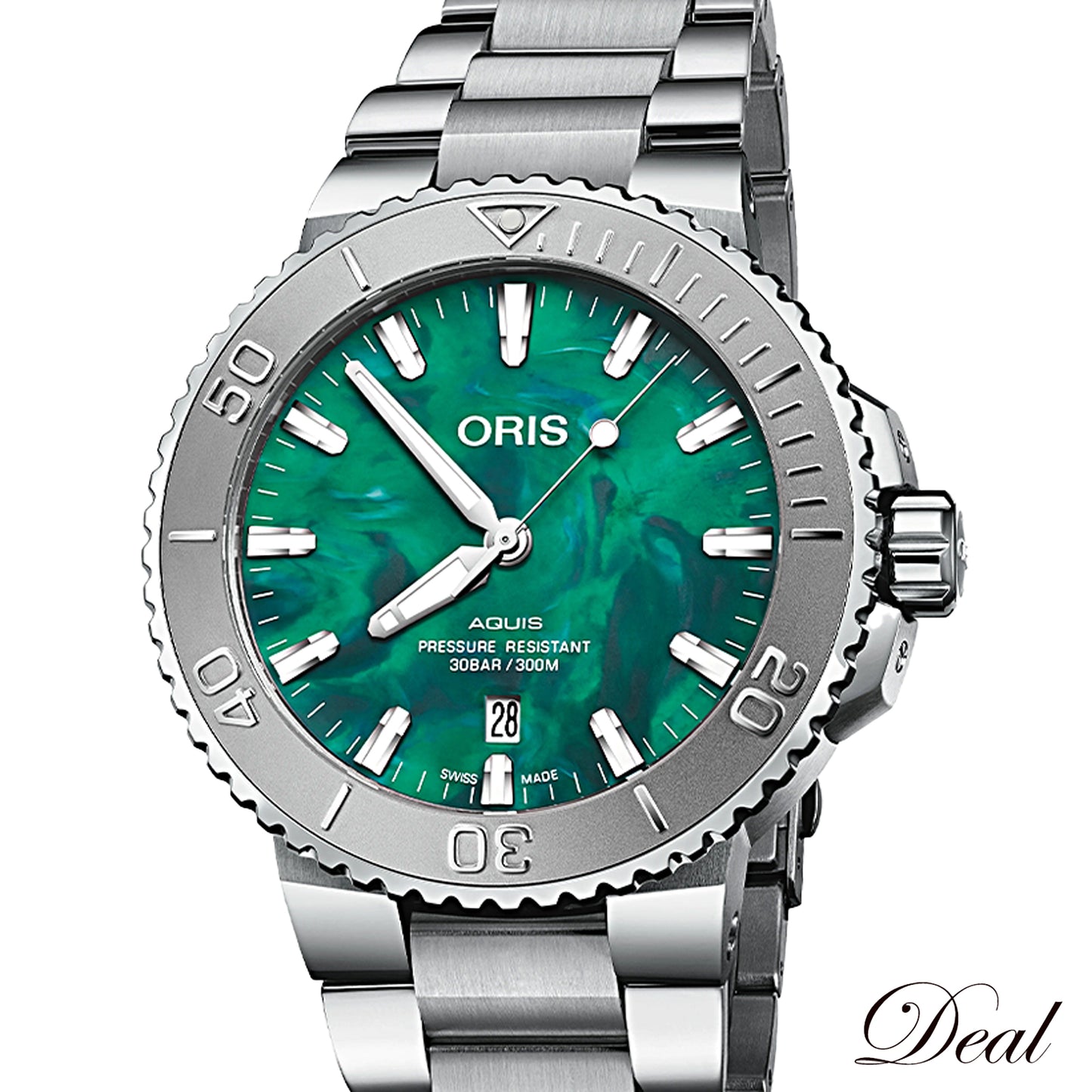 未使用 保管品 ORIS オリス アクイス デイト × ブレスネット 01 733 7730 4137 マーブルグリーン メンズ 腕時計