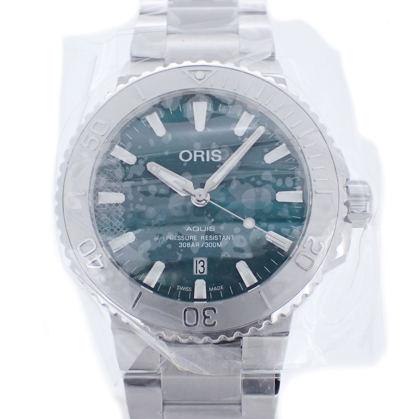 未使用 保管品 ORIS オリス アクイス デイト × ブレスネット 01 733 7730 4137 マーブルグリーン メンズ 腕時計